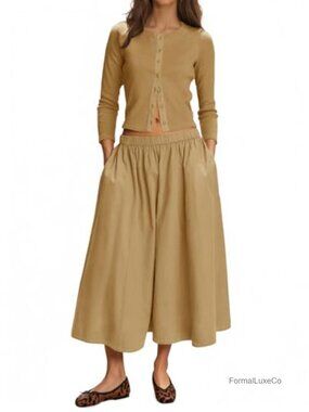 Ribbed Knit Button Up Cardigan and Midi Skirt Two Piece Set 3/4 Sleeve Casual